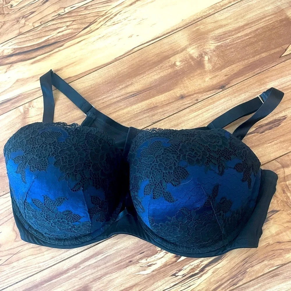 Cacique bra purple and black lace size 42DD boost balconette - Picture 1 of 11